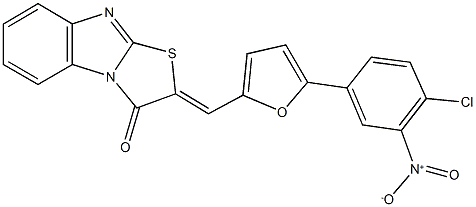 2-[(5-{4-chloro-3-nitrophenyl}-2-furyl)methylene][1,3]thiazolo[3,2-a]benzimidazol-3(2H)-one Struktur