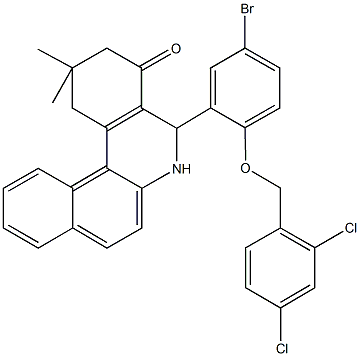 5-{5-bromo-2-[(2,4-dichlorobenzyl)oxy]phenyl}-2,2-dimethyl-2,3,5,6-tetrahydrobenzo[a]phenanthridin-4(1H)-one Struktur