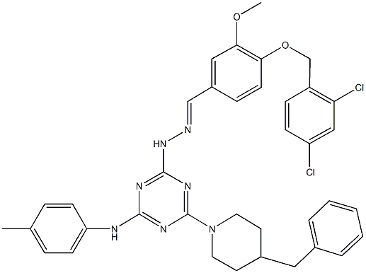 4-[(2,4-dichlorobenzyl)oxy]-3-methoxybenzaldehyde [4-(4-benzyl-1-piperidinyl)-6-(4-toluidino)-1,3,5-triazin-2-yl]hydrazone Struktur