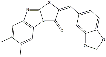 2-(1,3-benzodioxol-5-ylmethylene)-6,7-dimethyl[1,3]thiazolo[3,2-a]benzimidazol-3(2H)-one Struktur