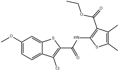 ethyl 2-{[(3-chloro-6-methoxy-1-benzothien-2-yl)carbonyl]amino}-4,5-dimethyl-3-thiophenecarboxylate Struktur