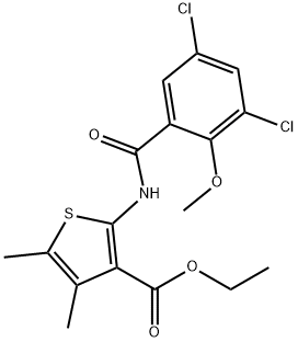 ethyl 2-[(3,5-dichloro-2-methoxybenzoyl)amino]-4,5-dimethyl-3-thiophenecarboxylate Struktur