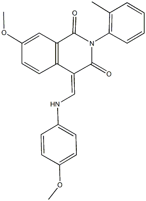 7-methoxy-4-[(4-methoxyanilino)methylene]-2-(2-methylphenyl)-1,3(2H,4H)-isoquinolinedione Struktur