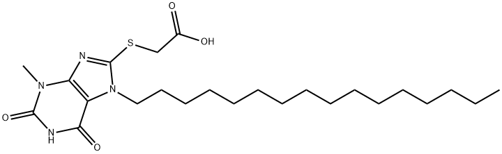 [(7-hexadecyl-3-methyl-2,6-dioxo-2,3,6,7-tetrahydro-1H-purin-8-yl)sulfanyl]acetic acid Struktur