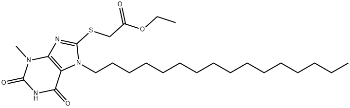 ethyl [(7-hexadecyl-3-methyl-2,6-dioxo-2,3,6,7-tetrahydro-1H-purin-8-yl)sulfanyl]acetate Struktur