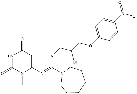 8-(1-azepanyl)-7-(2-hydroxy-3-{4-nitrophenoxy}propyl)-3-methyl-3,7-dihydro-1H-purine-2,6-dione Struktur