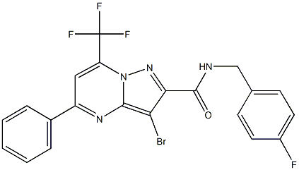 3-bromo-N-[(4-fluorophenyl)methyl]-5-phenyl-7-(trifluoromethyl)pyrazolo[1,5-a]pyrimidine-2-carboxamide Struktur