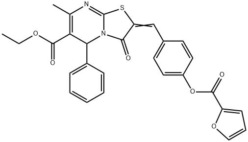 ethyl 2-[4-(2-furoyloxy)benzylidene]-7-methyl-3-oxo-5-phenyl-2,3-dihydro-5H-[1,3]thiazolo[3,2-a]pyrimidine-6-carboxylate Struktur