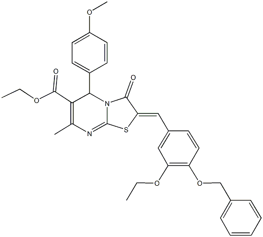 ethyl 2-[4-(benzyloxy)-3-ethoxybenzylidene]-5-(4-methoxyphenyl)-7-methyl-3-oxo-2,3-dihydro-5H-[1,3]thiazolo[3,2-a]pyrimidine-6-carboxylate Struktur