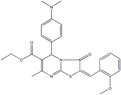 ethyl 5-[4-(dimethylamino)phenyl]-2-(2-methoxybenzylidene)-7-methyl-3-oxo-2,3-dihydro-5H-[1,3]thiazolo[3,2-a]pyrimidine-6-carboxylate Struktur