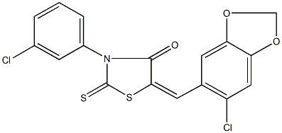 5-[(6-chloro-1,3-benzodioxol-5-yl)methylene]-3-(3-chlorophenyl)-2-thioxo-1,3-thiazolidin-4-one Struktur