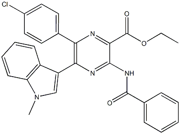 ethyl 3-(benzoylamino)-6-(4-chlorophenyl)-5-(1-methyl-1H-indol-3-yl)-2-pyrazinecarboxylate Struktur