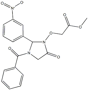 methyl [(3-benzoyl-2-{3-nitrophenyl}-5-oxo-1-imidazolidinyl)oxy]acetate Struktur