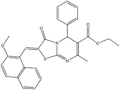 ethyl 2-[(2-methoxy-1-naphthyl)methylene]-7-methyl-3-oxo-5-phenyl-2,3-dihydro-5H-[1,3]thiazolo[3,2-a]pyrimidine-6-carboxylate Struktur