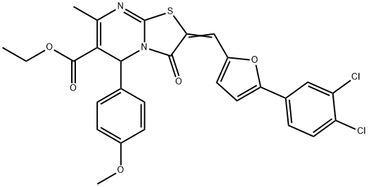 ethyl 2-{[5-(3,4-dichlorophenyl)-2-furyl]methylene}-5-(4-methoxyphenyl)-7-methyl-3-oxo-2,3-dihydro-5H-[1,3]thiazolo[3,2-a]pyrimidine-6-carboxylate Struktur