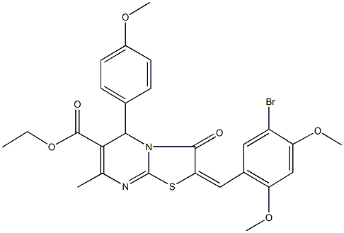 ethyl 2-(5-bromo-2,4-dimethoxybenzylidene)-5-(4-methoxyphenyl)-7-methyl-3-oxo-2,3-dihydro-5H-[1,3]thiazolo[3,2-a]pyrimidine-6-carboxylate Struktur