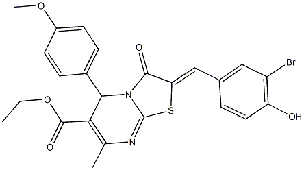 ethyl 2-(3-bromo-4-hydroxybenzylidene)-5-(4-methoxyphenyl)-7-methyl-3-oxo-2,3-dihydro-5H-[1,3]thiazolo[3,2-a]pyrimidine-6-carboxylate Struktur