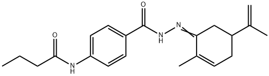 N-(4-{[2-(5-isopropenyl-2-methyl-2-cyclohexen-1-ylidene)hydrazino]carbonyl}phenyl)butanamide Struktur