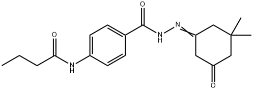 N-(4-{[2-(3,3-dimethyl-5-oxocyclohexylidene)hydrazino]carbonyl}phenyl)butanamide Struktur