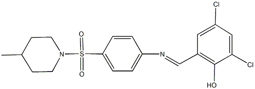 2,4-dichloro-6-[({4-[(4-methyl-1-piperidinyl)sulfonyl]phenyl}imino)methyl]phenol Struktur