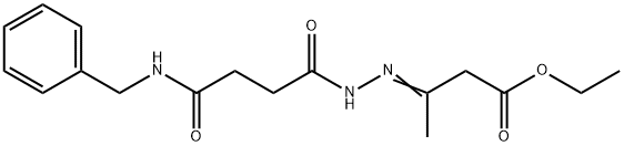 ethyl 3-{[4-(benzylamino)-4-oxobutanoyl]hydrazono}butanoate Struktur