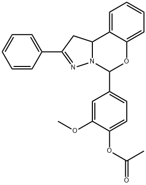 2-methoxy-4-(2-phenyl-1,10b-dihydropyrazolo[1,5-c][1,3]benzoxazin-5-yl)phenyl acetate Struktur