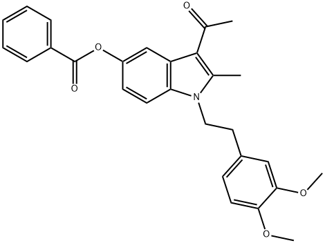 3-acetyl-1-[2-(3,4-dimethoxyphenyl)ethyl]-2-methyl-1H-indol-5-yl benzoate Struktur