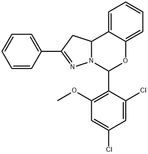 5-(2,4-dichloro-6-methoxyphenyl)-2-phenyl-1,10b-dihydropyrazolo[1,5-c][1,3]benzoxazine Struktur