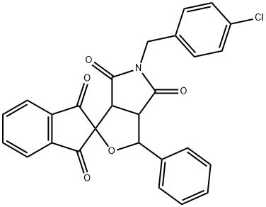 5-(4-chlorobenzyl)-1-phenyl-3a,6a-dihydrosprio[1H-furo[3,4-c]pyrrole-3,2'-(1'H)-indene]-1',3',4,6(2'H,3H,5H)-tetrone Struktur