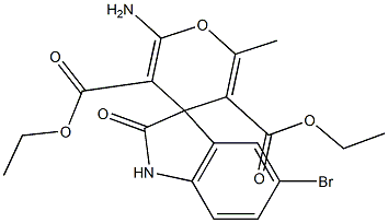 diethyl 2-amino-5'-bromo-1',3'-dihydro-6-methyl-2'-oxospiro[4H-pyran-4,3'-(2'H)-indole]-3,5-dicarboxylate Struktur