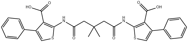 2-({5-[(3-carboxy-4-phenyl-2-thienyl)amino]-3,3-dimethyl-5-oxopentanoyl}amino)-4-phenyl-3-thiophenecarboxylic acid Struktur