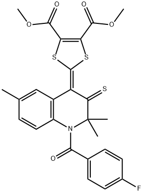 dimethyl 2-(1-(4-fluorobenzoyl)-2,2,6-trimethyl-3-thioxo-2,3-dihydro-4(1H)-quinolinylidene)-1,3-dithiole-4,5-dicarboxylate Struktur