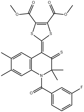 dimethyl 2-(1-(3-fluorobenzoyl)-2,2,6,7-tetramethyl-3-thioxo-2,3-dihydro-4(1H)-quinolinylidene)-1,3-dithiole-4,5-dicarboxylate Struktur