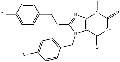 7-(4-chlorobenzyl)-8-[(4-chlorobenzyl)sulfanyl]-3-methyl-3,7-dihydro-1H-purine-2,6-dione Struktur