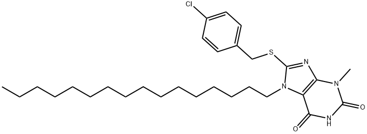 8-[(4-chlorobenzyl)sulfanyl]-7-hexadecyl-3-methyl-3,7-dihydro-1H-purine-2,6-dione Struktur