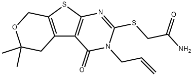 2-[(3-allyl-6,6-dimethyl-4-oxo-3,5,6,8-tetrahydro-4H-pyrano[4',3':4,5]thieno[2,3-d]pyrimidin-2-yl)sulfanyl]acetamide Struktur