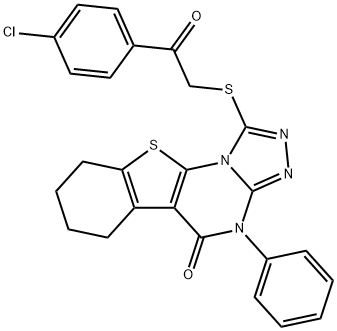 1-{[2-(4-chlorophenyl)-2-oxoethyl]sulfanyl}-4-phenyl-6,7,8,9-tetrahydro[1]benzothieno[3,2-e][1,2,4]triazolo[4,3-a]pyrimidin-5(4H)-one Struktur