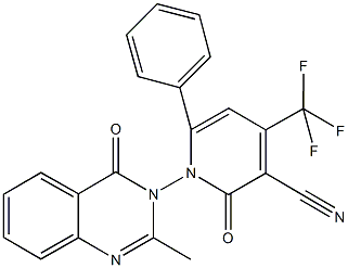 1-(2-methyl-4-oxo-3(4H)-quinazolinyl)-2-oxo-6-phenyl-4-(trifluoromethyl)-1,2-dihydro-3-pyridinecarbonitrile Struktur