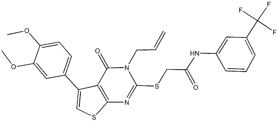 2-{[3-allyl-5-(3,4-dimethoxyphenyl)-4-oxo-3,4-dihydrothieno[2,3-d]pyrimidin-2-yl]sulfanyl}-N-[3-(trifluoromethyl)phenyl]acetamide Struktur