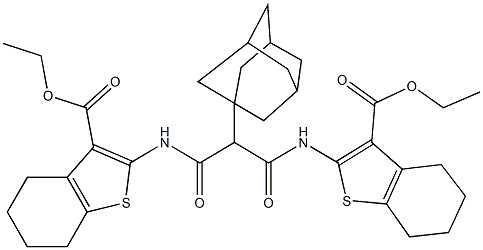 ethyl 2-[(2-(1-adamantyl)-3-{[3-(ethoxycarbonyl)-4,5,6,7-tetrahydro-1-benzothien-2-yl]amino}-3-oxopropanoyl)amino]-4,5,6,7-tetrahydro-1-benzothiophene-3-carboxylate Struktur