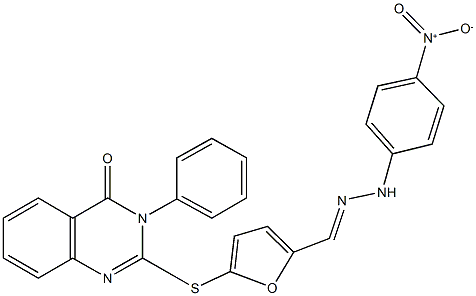 5-[(4-oxo-3-phenyl-3,4-dihydro-2-quinazolinyl)sulfanyl]-2-furaldehyde {4-nitrophenyl}hydrazone Struktur