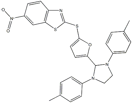 2-({5-[1,3-bis(4-methylphenyl)-2-imidazolidinyl]-2-furyl}sulfanyl)-6-nitro-1,3-benzothiazole Struktur