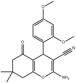 2-amino-4-(2,4-dimethoxyphenyl)-7,7-dimethyl-5-oxo-5,6,7,8-tetrahydro-4H-chromene-3-carbonitrile Struktur