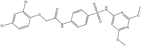 2-(2,4-dichlorophenoxy)-N-(4-{[(2,6-dimethoxy-4-pyrimidinyl)amino]sulfonyl}phenyl)acetamide Struktur