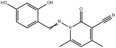 1-[(2,4-dihydroxybenzylidene)amino]-4,6-dimethyl-2-oxo-1,2-dihydro-3-pyridinecarbonitrile Struktur