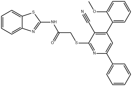 N-(1,3-benzothiazol-2-yl)-2-{[3-cyano-4-(2-methoxyphenyl)-6-phenyl-2-pyridinyl]sulfanyl}acetamide Struktur