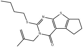 2-(butylsulfanyl)-3-(2-methyl-2-propenyl)-3,5,6,7-tetrahydro-4H-cyclopenta[4,5]thieno[2,3-d]pyrimidin-4-one Struktur