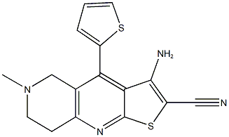 3-amino-6-methyl-4-(2-thienyl)-5,6,7,8-tetrahydrothieno[2,3-b][1,6]naphthyridine-2-carbonitrile Struktur