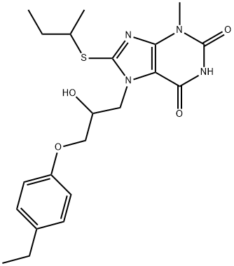 8-(sec-butylsulfanyl)-7-[3-(4-ethylphenoxy)-2-hydroxypropyl]-3-methyl-3,7-dihydro-1H-purine-2,6-dione Struktur