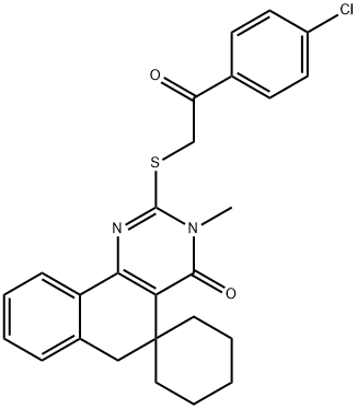 2-{[2-(4-chlorophenyl)-2-oxoethyl]sulfanyl}-3-methyl-5,6-dihydrospiro(benzo[h]quinazoline-5,1'-cyclohexane)-4(3H)-one Struktur